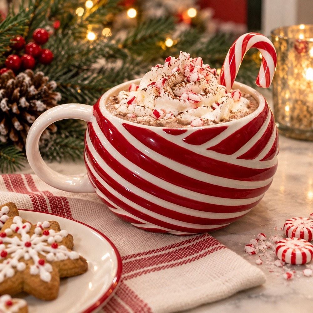 Starbucks 2013 Red White Candy Cane Stripe Swirl Ceramic Coffee Mug 12oz
